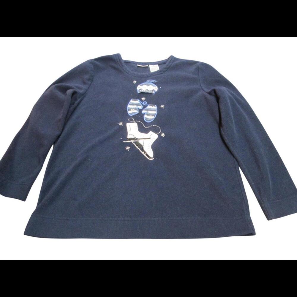 White Stag Womens Size Large Navy Blue Embroidered Ice Skate Sweatshirt